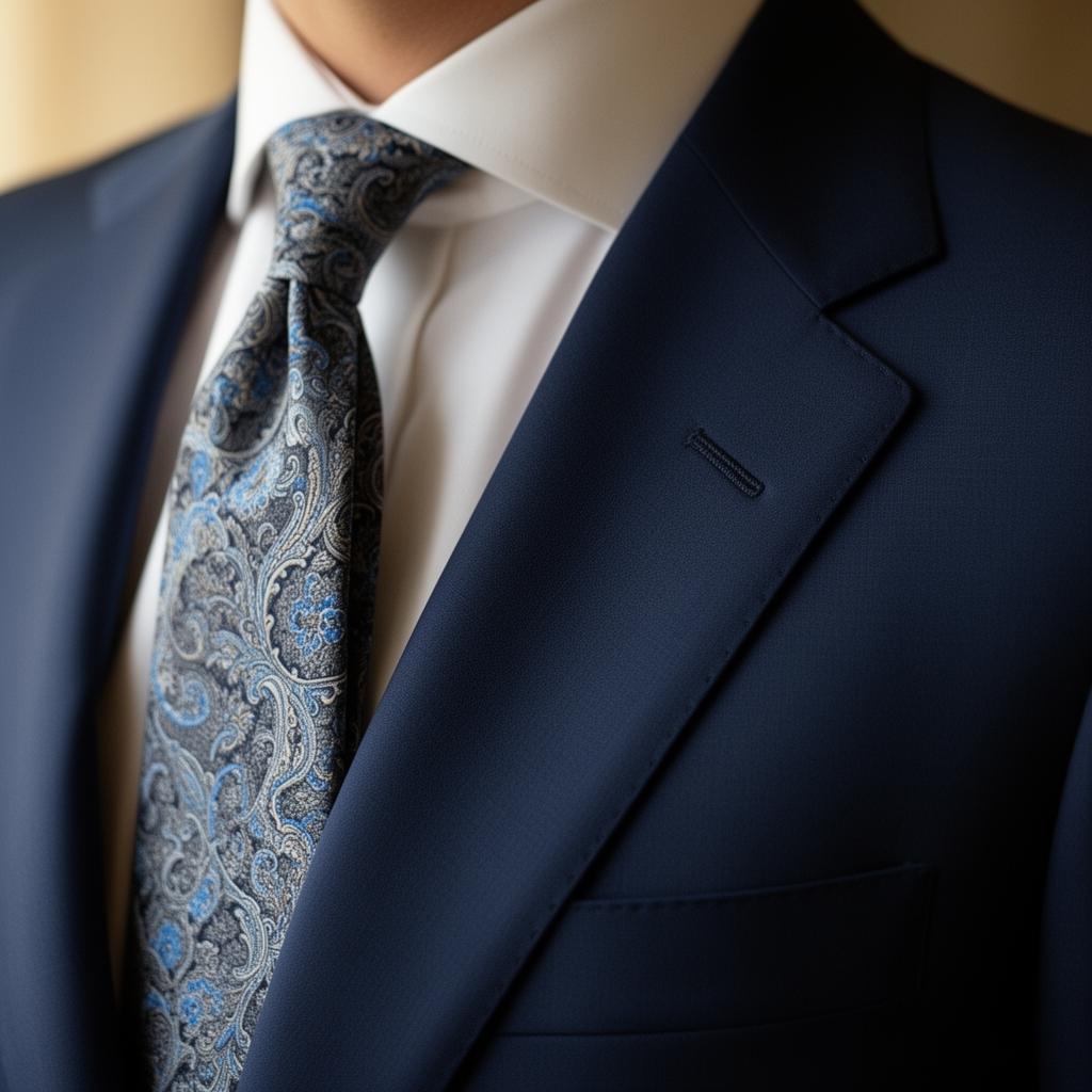 Marcus smiling in a navy suit inside the clothing showroom