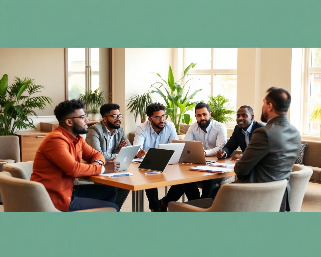 A professional workshop setting with men gathered for career readiness training